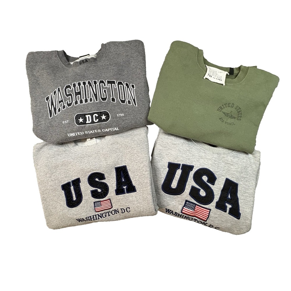 MIXED LOT OF 4 Men's M USA/Washington DC/Air Force Crewneck Sweatshirts SEE DESC